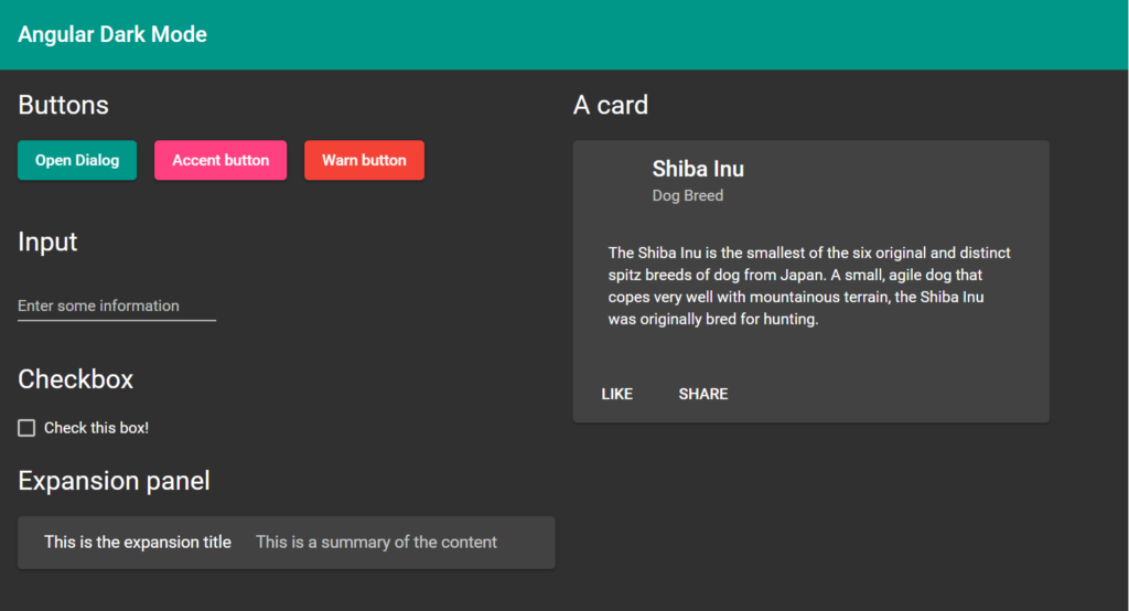 angular material dark theme