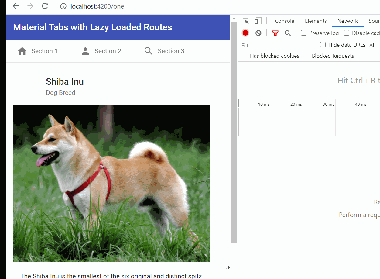 Lazy loaded modules as material tab contents
