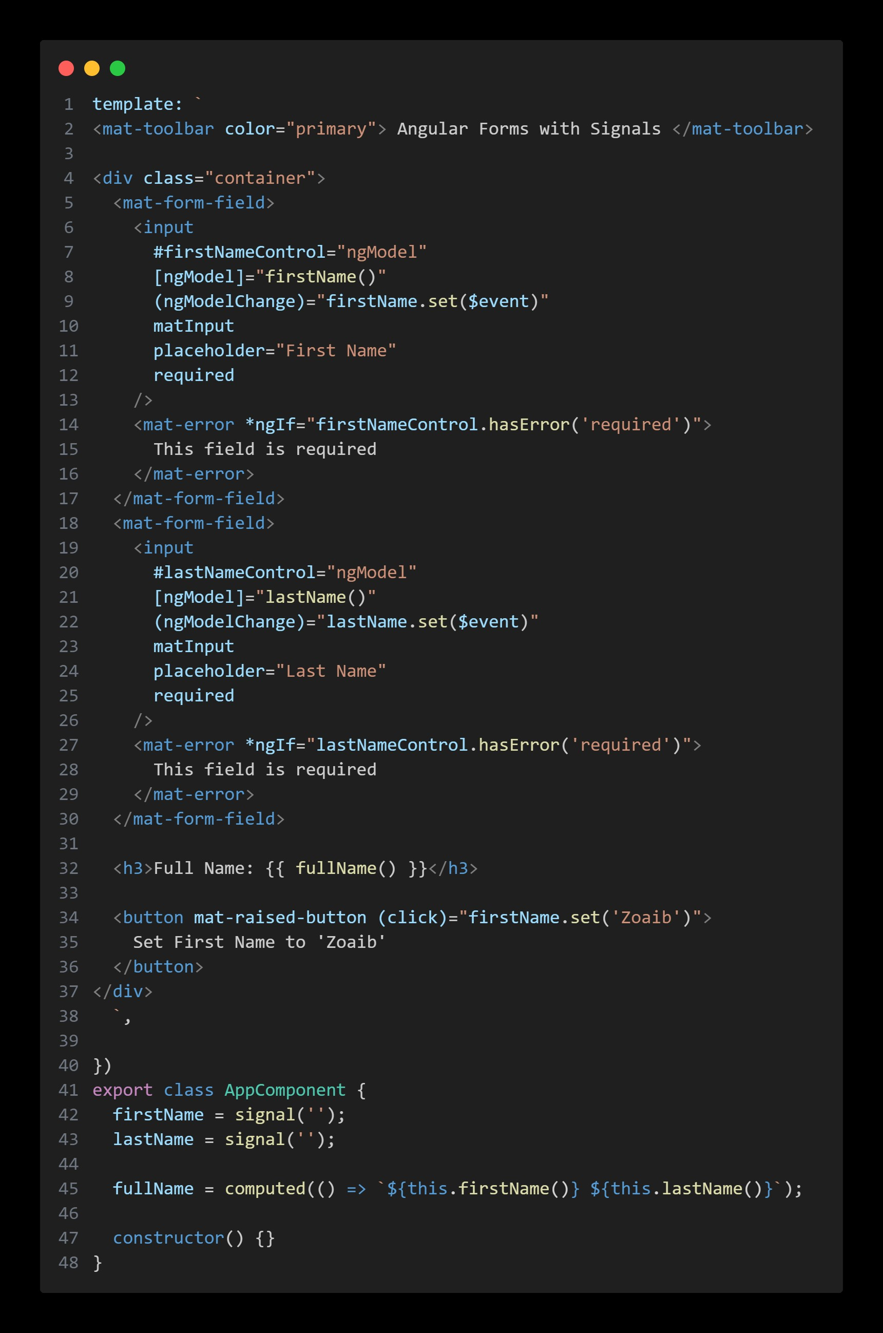 Template Driven Forms Final Code